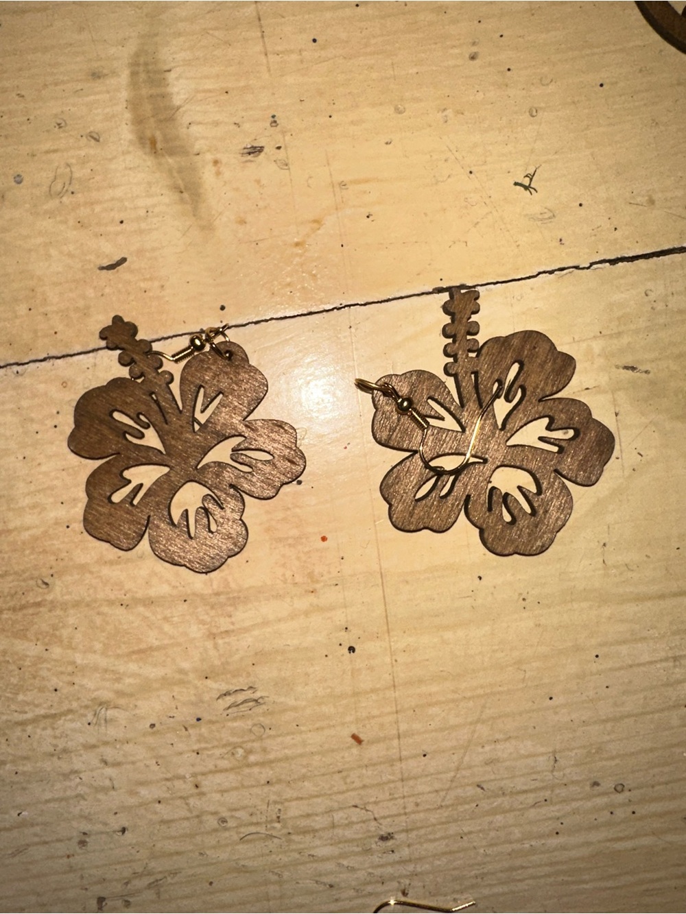 Hawaiian Wooden Geometric Drop Earrings - Brown